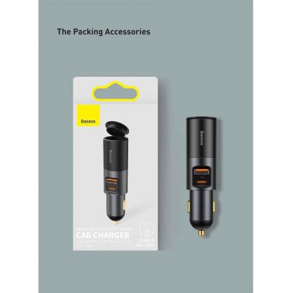Baseus Cigarette Lighter Expansion Car Charger USB & USB-C QC 120W (CCBT-C0G) - зарядно за кола с USB-A и USB-C изходи и технология за бързо зареждане (тъмносив) 5