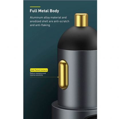 Baseus Cigarette Lighter Expansion Car Charger USB & USB-C QC 120W (CCBT-C0G) - зарядно за кола с USB-A и USB-C изходи и технология за бързо зареждане (тъмносив) 11