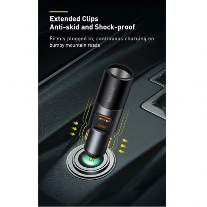 Baseus Cigarette Lighter Expansion Car Charger USB & USB-C QC 120W (CCBT-C0G) - зарядно за кола с USB-A и USB-C изходи и технология за бързо зареждане (тъмносив) 14