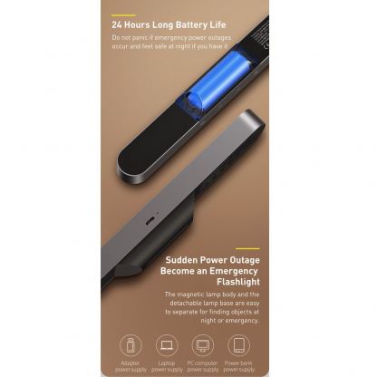 Baseus Magnetic Stepless Dimming Desk Lamp (DGXC-C0G) - магнитна настолна LED лампа (тъмносив) 14