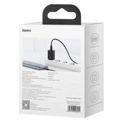 Baseus Super Si USB-C PD Wall Charger 25W (TZCCSUP-L01) - захранване за ел. мрежа с USB-C изход с технология за бързо зареждане и USB-C към USB-C кабел (черен) 4