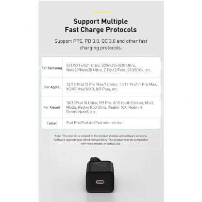 Baseus Super Si USB-C PD Wall Charger 25W (TZCCSUP-L01) - захранване за ел. мрежа с USB-C изход с технология за бързо зареждане и USB-C към USB-C кабел (черен) 9