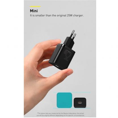 Baseus Super Si USB-C PD Wall Charger 25W (TZCCSUP-L01) - захранване за ел. мрежа с USB-C изход с технология за бързо зареждане и USB-C към USB-C кабел (черен) 11