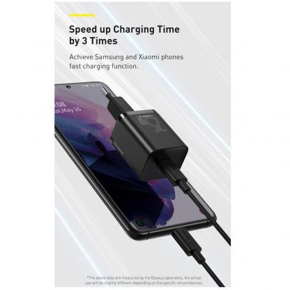 Baseus Super Si USB-C PD Wall Charger 25W (TZCCSUP-L01) - захранване за ел. мрежа с USB-C изход с технология за бързо зареждане и USB-C към USB-C кабел (черен) 14