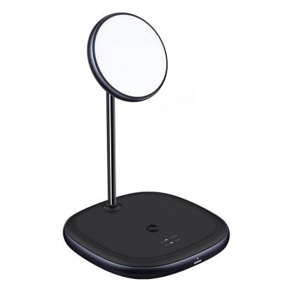 Baseus Swan 2-in-1 Magnetic Wireless Qi Charging Stand 20W (WXSW-C01) - двойна поставка (пад) за безжично зареждане за iPhone с Magsafe и други устройства с безжично зареждане(черен)