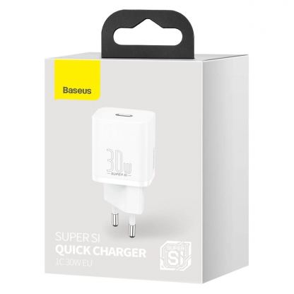 Baseus Super Si USB-C PD Wall Charger 30W (CCSUP-J02) - захранване за ел. мрежа с USB-C изход с технология за бързо зареждане (бял) 5