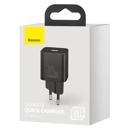 Baseus Super Si USB-C PD Wall Charger 30W (CCSUP-J01) - захранване за ел. мрежа с USB-C изход с технология за бързо зареждане (черен) 5