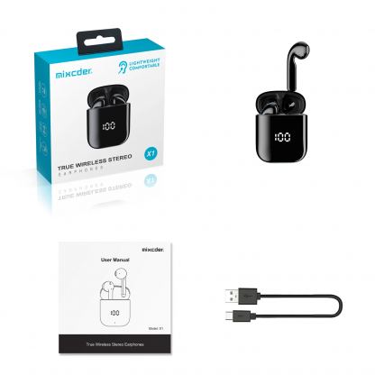 Mixcder X1 True Wireless Stereo Earbuds - безжични слушалки със зареждащ кейс за мобилни устройства с блутут (черен)  9