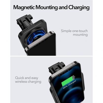 ESR Halolock MagSafe Dashboard Car Mount 15W - поставка за таблото или стъклото на кола с безжично зареждане за iPhone с Magsafe (черен) 8