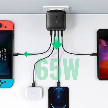 Ugreen GaN Fast Wall Charger PPS 65W - захранване за ел. мрежа за лаптопи, смартфони и таблети с USB и 3xUSB-C изходи с технология за бързо зареждане (черен) 7