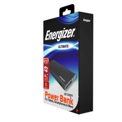 Energizer Ultimate Power Bank 10000 mAh - преносима външна батерия с 2xUSB-A изходи за зареждане на мобилни устройства (черен) 10