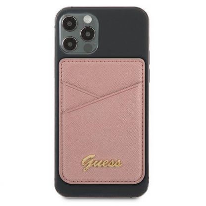 Guess Saffiano Magnetic Wallet - кожен портфейл (джоб) за прикрепяне към iPhone с MagSafe (розов) 2