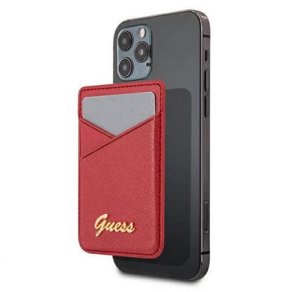 Guess Saffiano Magnetic Wallet - кожен портфейл (джоб) за прикрепяне към iPhone с MagSafe (червен)