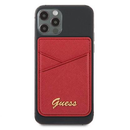Guess Saffiano Magnetic Wallet - кожен портфейл (джоб) за прикрепяне към iPhone с MagSafe (червен) 2
