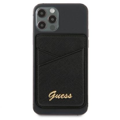Guess Saffiano Magnetic Wallet - кожен портфейл (джоб) за прикрепяне към iPhone с MagSafe (черен) 2