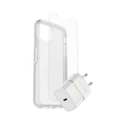 Otterbox Protection and Charger Kit - комплект удароустойчив кейс Symmetry, стъклено защитно покритие за дисплея Alpha Glass и 20W USB-C захранване за iPhone 12, iPhone 12 Pro 11