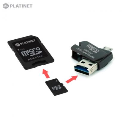 Platinet 4in1 64GB USB Flash Drive + Micro SD card + micro USB OTG Reader - micro USB четец за microSD карти и памет карта със SD адаптер (клас 10) 2