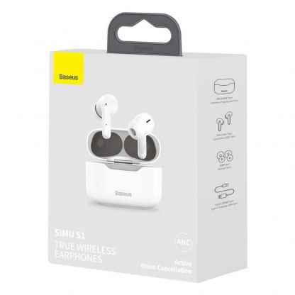 Baseus Simu S1 Active Noise Cancelling TWS In-Ear Bluetooth Earphones (NGS1-02) - безжични блутут слушалки за мобилни устройства (бял) 6