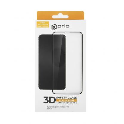 Prio 3D Glass Full Screen Curved Tempered Glass - калено стъклено защитно покритие за дисплея и камерата на iPhone 11 Pro Max, iPhone XS Max (черен-прозрачен) 7