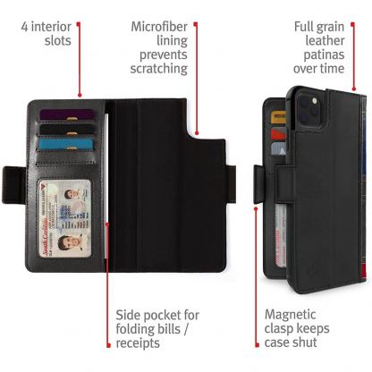 TwelveSouth BookBook v2 - луксозен кожен калъф (с кейс) тип портфейл за iPhone 11 Pro Max, iPhone XS Max (черен) 2