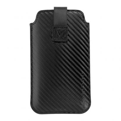Vennus Carbon Pouch Size 19 - вертикален кожен калъф, тип джоб с лента за издърпване за Galaxy S20 Ultra, Xiaomi Redmi Note 9S, Redmi Note 9 Pro, LG K41S, LG K51S и други (черен) 2