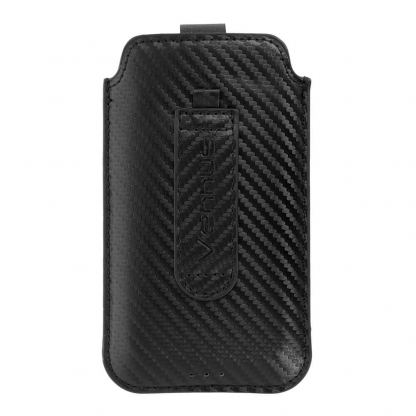 Vennus Carbon Pouch Size 19 - вертикален кожен калъф, тип джоб с лента за издърпване за Galaxy S20 Ultra, Xiaomi Redmi Note 9S, Redmi Note 9 Pro, LG K41S, LG K51S и други (черен) 3