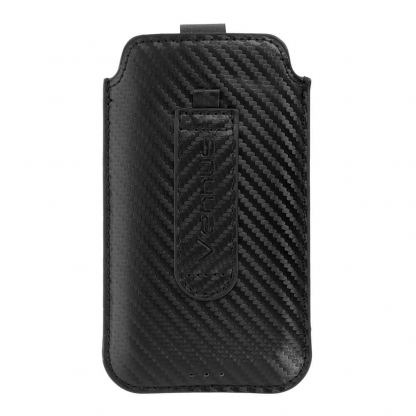 Vennus Carbon Pouch Size 18 - вертикален кожен калъф, тип джоб с лента за издърпване за Galaxy A21s, Galaxy A71, Galaxy S10 Lite, Galaxy S20 Plus и други (черен) 3