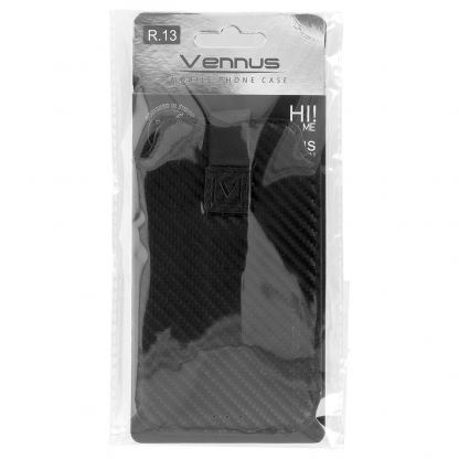 Vennus Carbon Pouch Size 17 - вертикален кожен калъф, тип джоб с лента за издърпване за iPhone 11 Pro Max, iPhone XS Max, Huawei P40 Pro, Huawei P40 Lite, Galaxy S10 Plus и други (черен) 4
