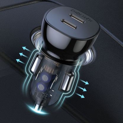 Choetech FCP Dual Quick Car Charger 36W - зарядно за кола с 2xUSB-C изхода с технология за бързо зареждане и USB-C към USB-C кабел (черен) 11