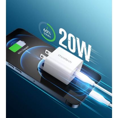 Choetech Wall Charger USB-C 20W PD - захранване за ел. мрежа 20W с USB-C изход и технология за бързо зареждане (бял) 3