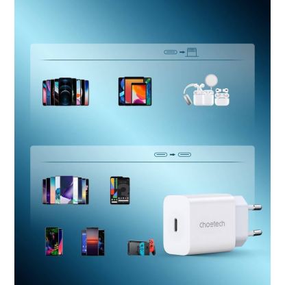Choetech Wall Charger USB-C 20W PD - захранване за ел. мрежа 20W с USB-C изход и технология за бързо зареждане (бял) 4