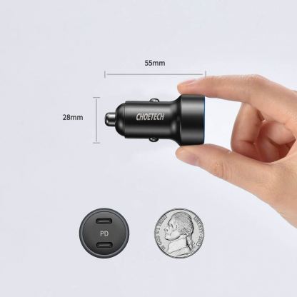 Choetech Dual USB-C Car Charger Adapter 36W - зарядно за кола с 2xUSB-C изхода и технология за бързо зареждане (черен) 2