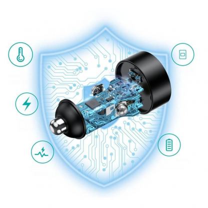 Choetech Dual USB-C Car Charger Adapter 36W - зарядно за кола с 2xUSB-C изхода и технология за бързо зареждане (черен) 3