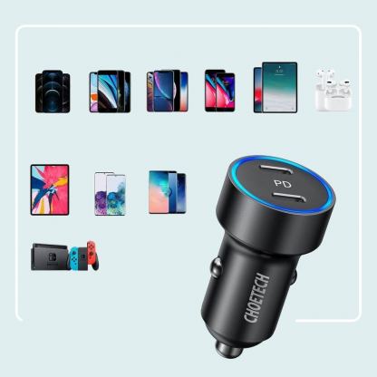 Choetech Dual USB-C Car Charger Adapter 36W - зарядно за кола с 2xUSB-C изхода и технология за бързо зареждане (черен) 5