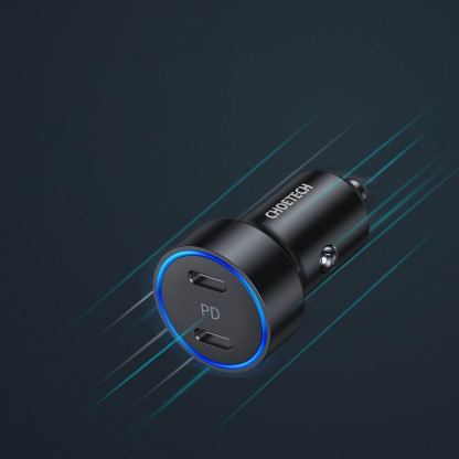 Choetech Dual USB-C Car Charger Adapter 36W - зарядно за кола с 2xUSB-C изхода и технология за бързо зареждане (черен) 6