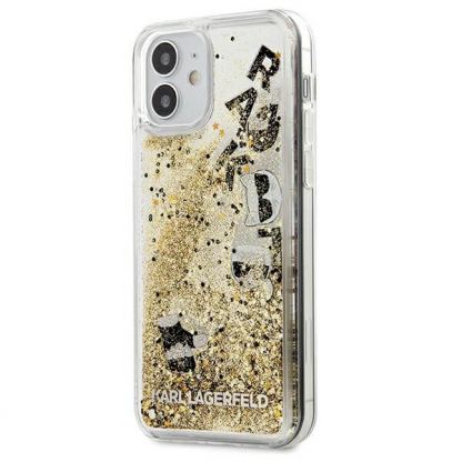 Karl Lagerfeld Liquid Glitter Charms Case - дизайнерски кейс с висока защита за iPhone 12 mini (златист) 2