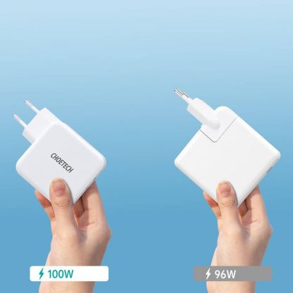 Choetech GaN Fast Charger 100W USB-C PD Wall Charger - захранване с 2 x USB-C изхода и с технология за бързо зареждане (бял)  3
