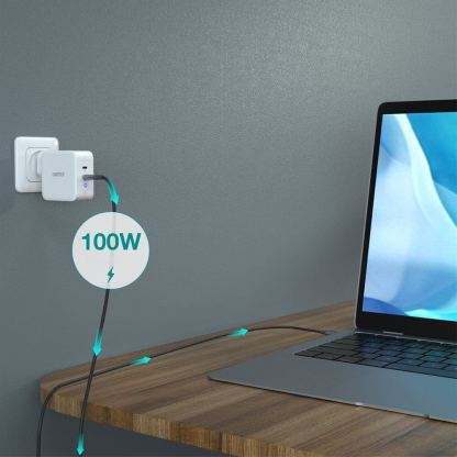Choetech GaN Fast Charger 100W USB-C PD Wall Charger - захранване с 2 x USB-C изхода и с технология за бързо зареждане (бял)  4