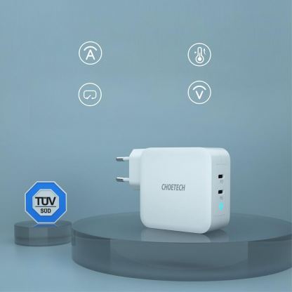 Choetech GaN Fast Charger 100W USB-C PD Wall Charger - захранване с 2 x USB-C изхода и с технология за бързо зареждане (бял)  8