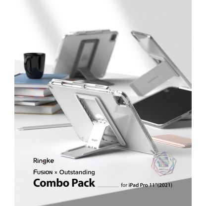 Ringke Fusion Combo Case - удароустойчив хибриден кейс и сгъавема поставка за iPad Pro 11 M1 (2021), iPad Pro 11 (2020) (тъмносив) 4