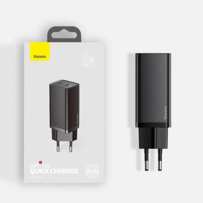 Baseus GaN 2 Lite Charger 65W (CCGAN2L-E01) - захранване за ел. мрежа за лаптопи, смартфони и таблети с 2xUSB-C изхода и с технология за бързо зареждане (черен) 16