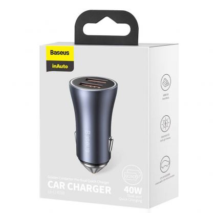 Baseus Golden Contactor Pro Quick Car Charger 2xUSB 40W (CCJD-A0G) - зарядно за кола с 2xUSB-A изхода с технология за бързо зареждане (сив) 5
