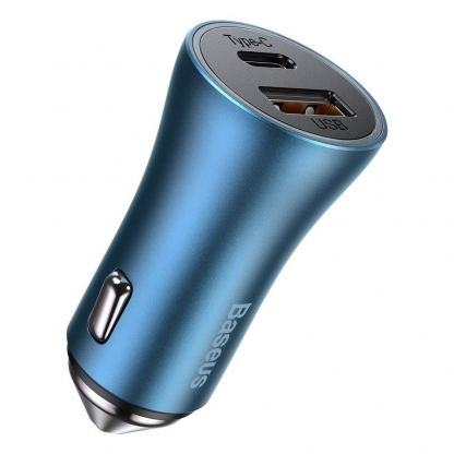 Baseus Golden Contactor Pro Quick Car Charger 40W (TZCCJD-03) - зарядно за кола с USB-A и USB-C изходи с технология за бързо зареждане и USB-C към Lightning кабел (син) 2