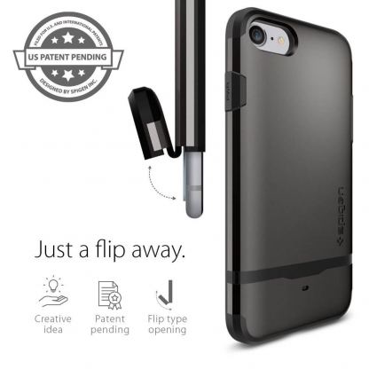 Spigen Flip Armor Case - хибриден кейс с отделение за кр. карти и най-висока степен на защита за iPhone SE (2020), iPhone 8, iPhone 7 (тъмносив) 3