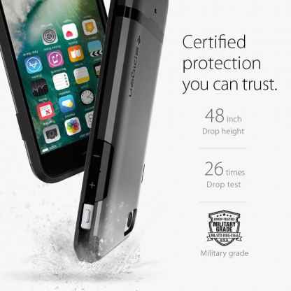 Spigen Flip Armor Case - хибриден кейс с отделение за кр. карти и най-висока степен на защита за iPhone SE (2020), iPhone 8, iPhone 7 (тъмносив) 4