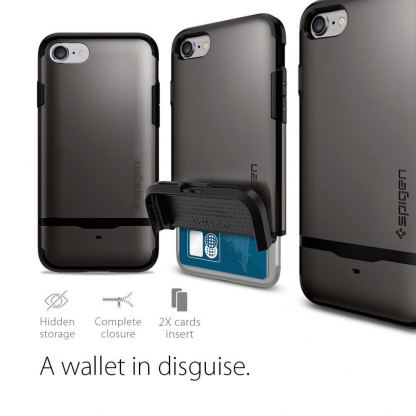 Spigen Flip Armor Case - хибриден кейс с отделение за кр. карти и най-висока степен на защита за iPhone SE (2020), iPhone 8, iPhone 7 (тъмносив) 5