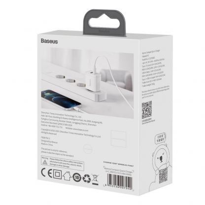 Baseus Compact USB & USB-C QC 3.0 Wall Charger 20W (CCXJ-B02) - захранване за ел. мрежа с USB и USB-C изходи и технология за бързо зареждане (бял) 9