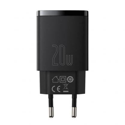 Baseus Compact USB & USB-C QC 3.0 Wall Charger 20W (CCXJ-B01) - захранване за ел. мрежа с USB и USB-C изходи и технология за бързо зареждане (черен) 2