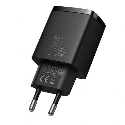 Baseus Compact USB & USB-C QC 3.0 Wall Charger 20W (CCXJ-B01) - захранване за ел. мрежа с USB и USB-C изходи и технология за бързо зареждане (черен) 3