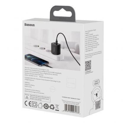 Baseus Compact USB & USB-C QC 3.0 Wall Charger 20W (CCXJ-B01) - захранване за ел. мрежа с USB и USB-C изходи и технология за бързо зареждане (черен) 10